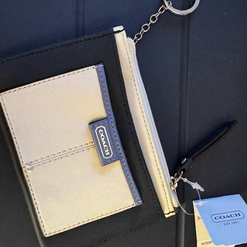Coach Navy and Cream Wallet with Keychain